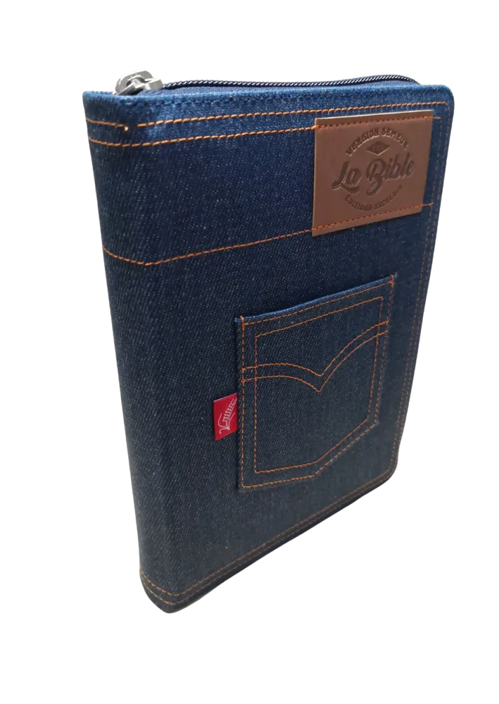 Bible Semeur 2015, couverture jeans souple bleue, avec zip, tranche blanche
