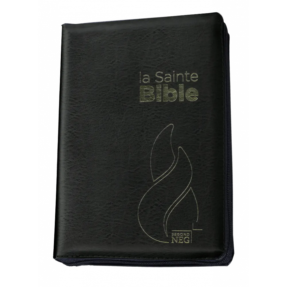 Bible Segond NEG compacte - couverture souple, fibrocuir noir, avec zipper, tranche or et onglets