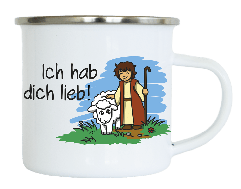 Emaille Tasse - Ich habe dich lieb! - weiss, 300ml