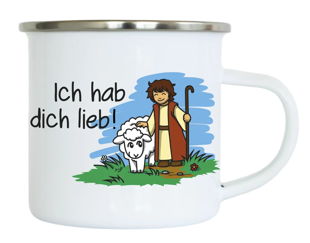 Emaille Tasse - Ich habe dich lieb! - weiss, 300ml