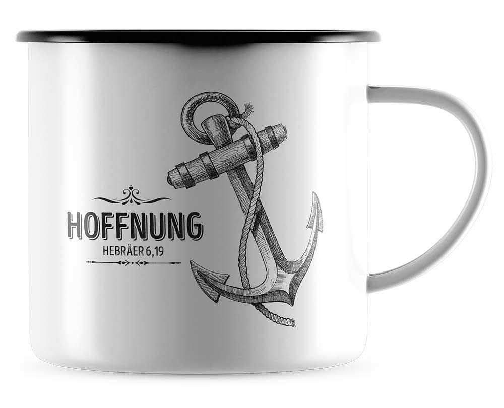 Emaille Tasse - Hoffnung - weiss, 300ml