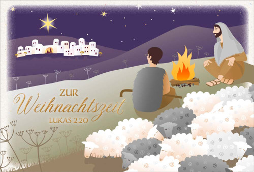 Doppelkarte Weihnachten Hirten mit Schafe